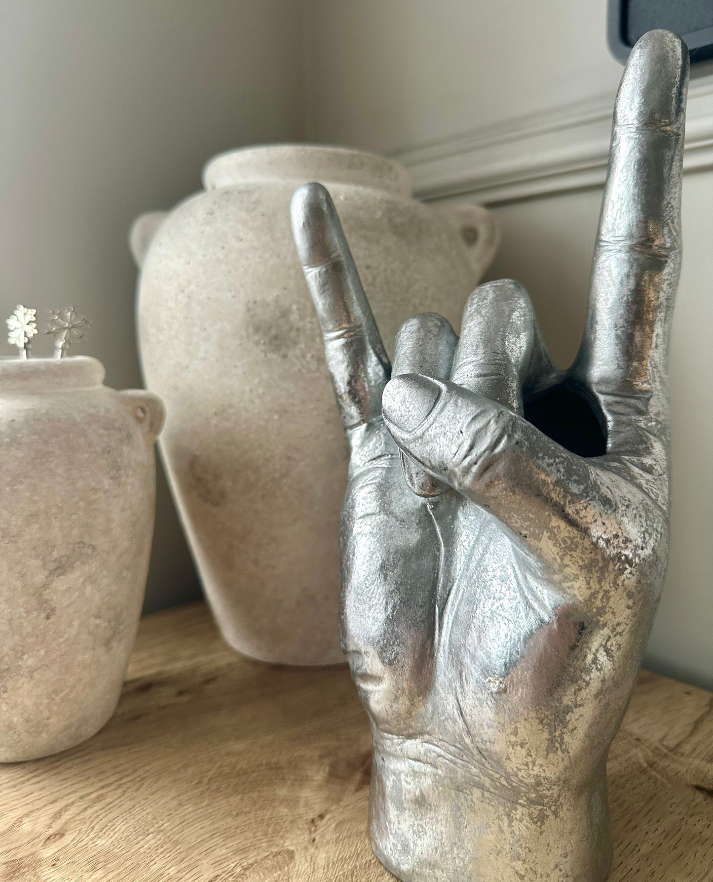 Silver “Rock on” Hand