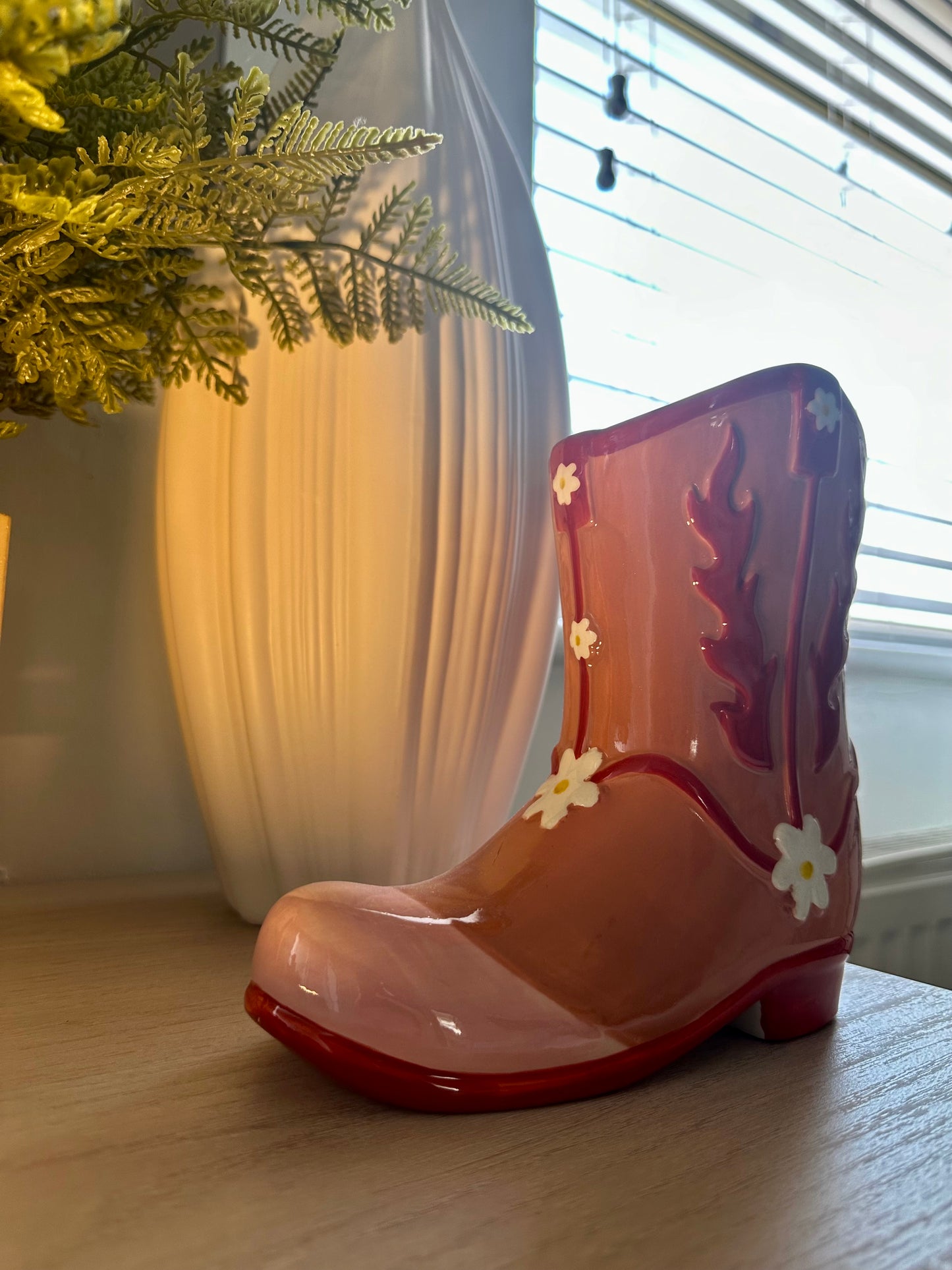 Pink cowboy boot vase