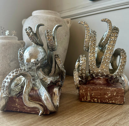 Silver Octopus Pair of Bookends