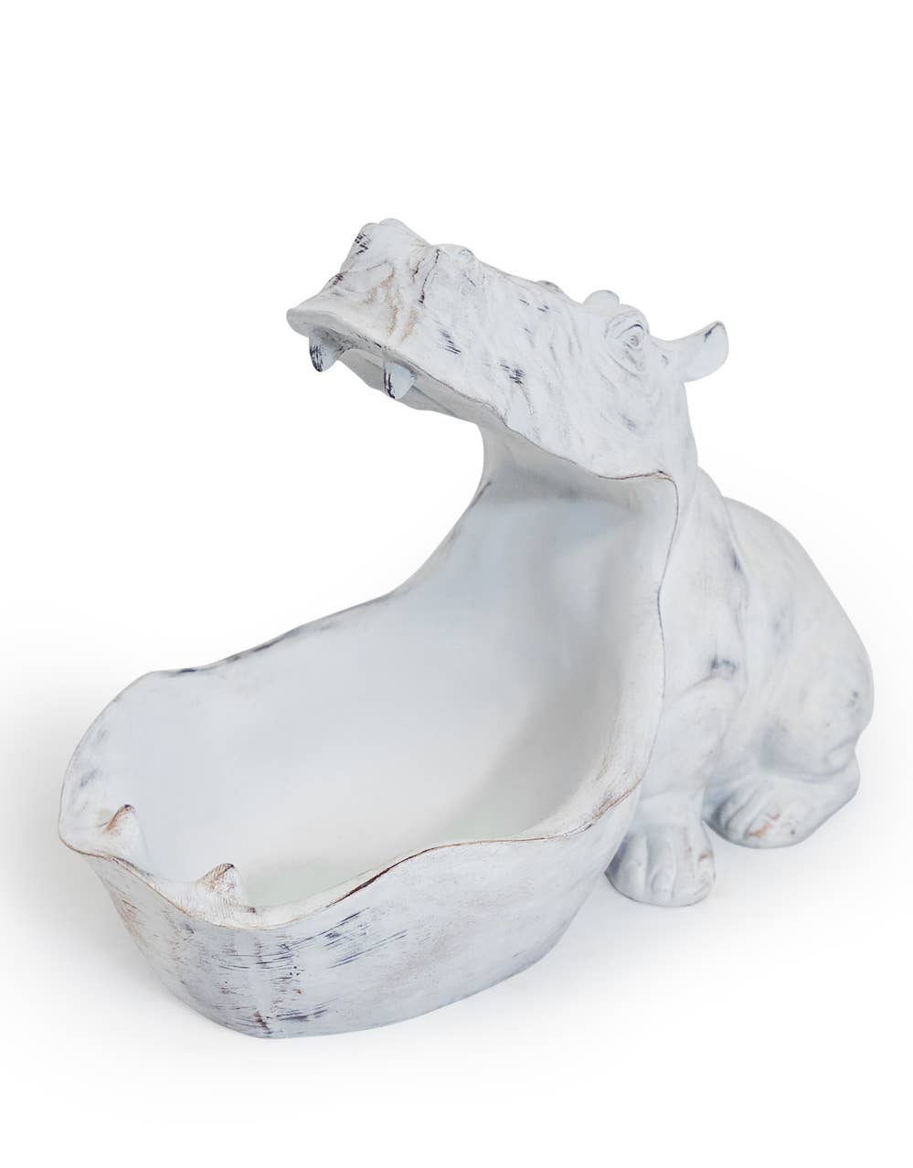 Antiqued White Hungry Hippo Storage Bowl