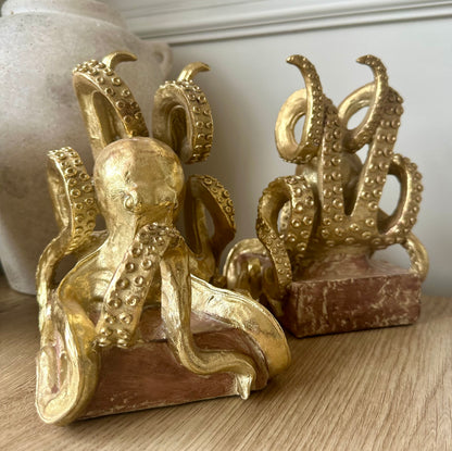 Gold Octopus Pair of Bookends