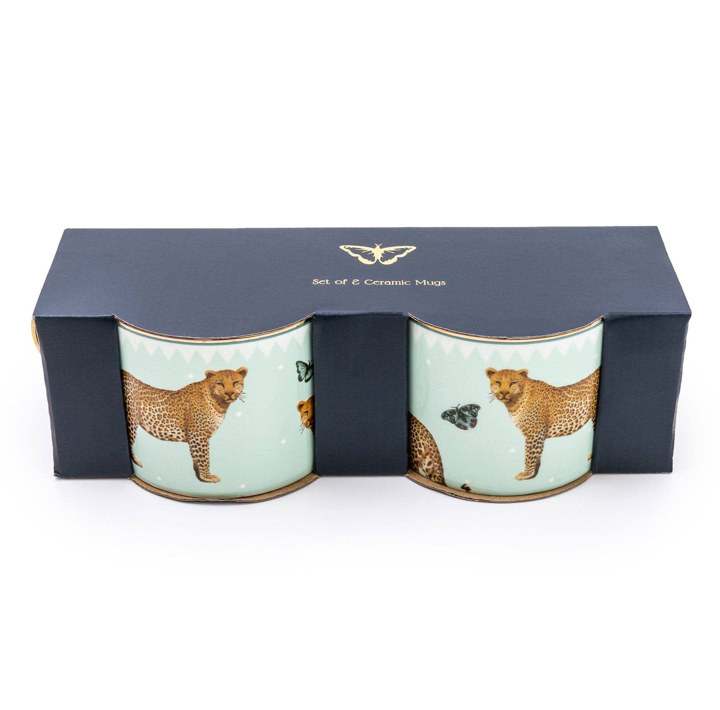 Set of 2 Leopard Pale Green Straight Sided Mug with Gold
