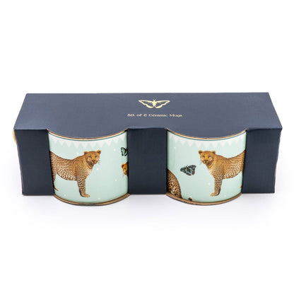 Set of 2 Leopard Pale Green Straight Sided Mug with Gold
