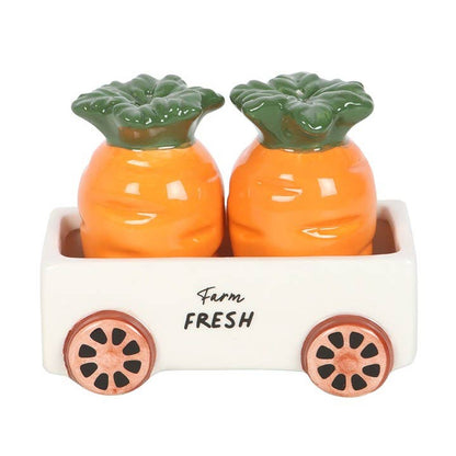 Carrot Patch Salt and Pepper Shakers in Wagon