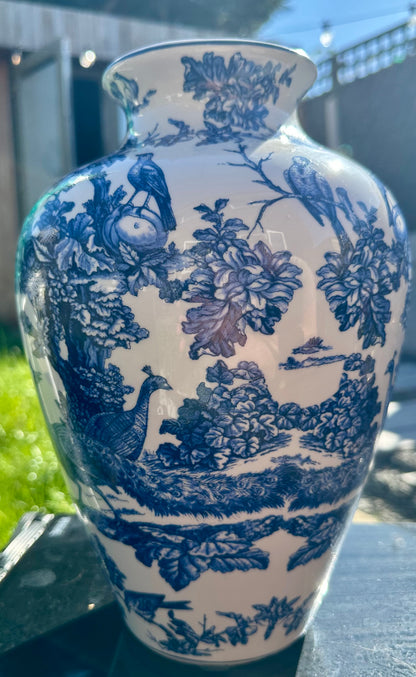 White & Blue Ceramic Tropical Bird Vase