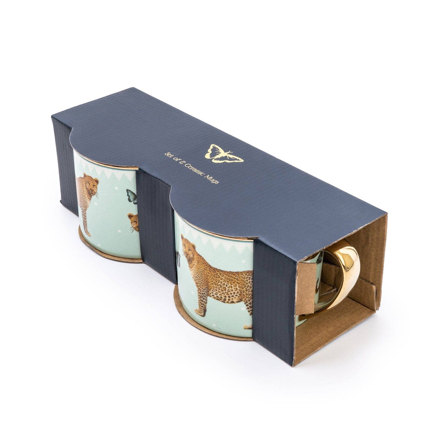 Set of 2 Leopard Pale Green Straight Sided Mug with Gold