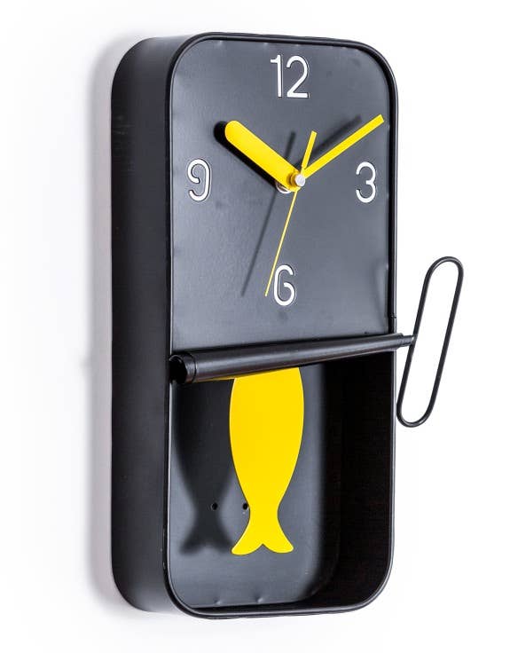 Black Metal Sardine Tin Pendulum Wall Clock