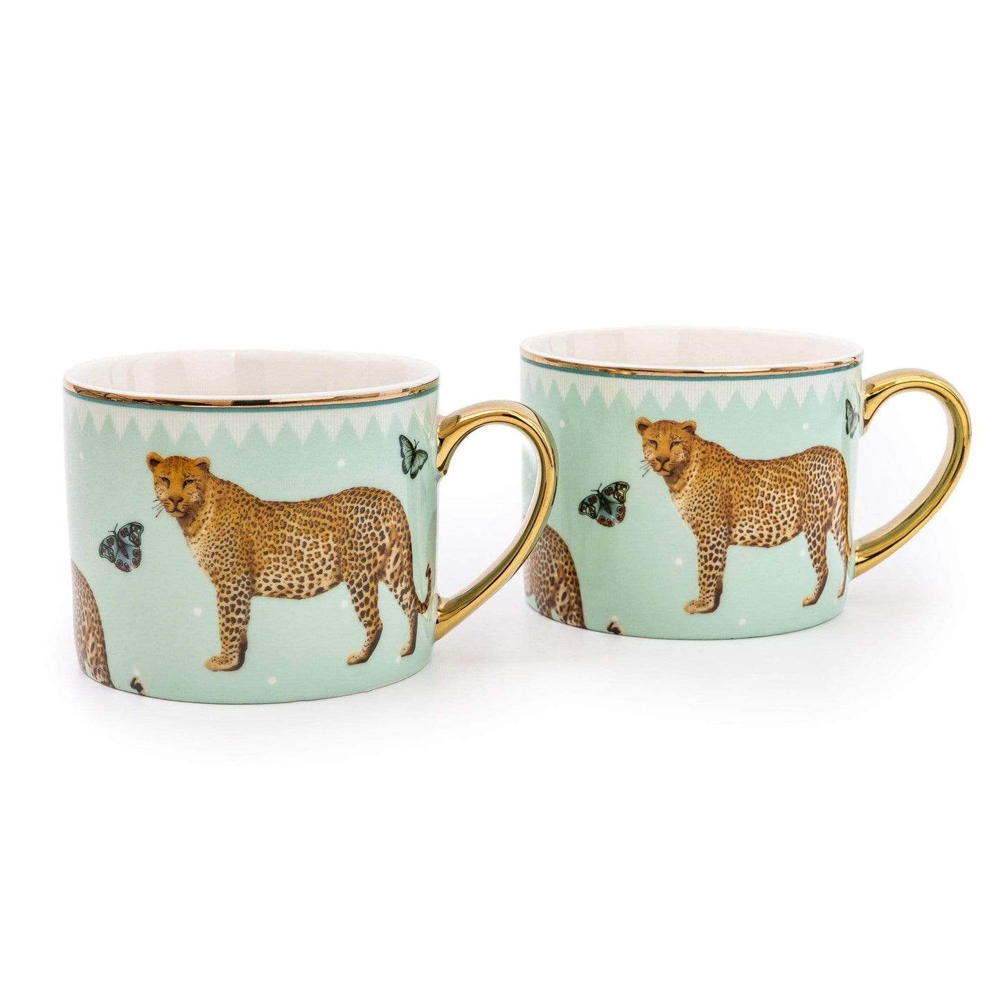 Set of 2 Leopard Pale Green Straight Sided Mug with Gold